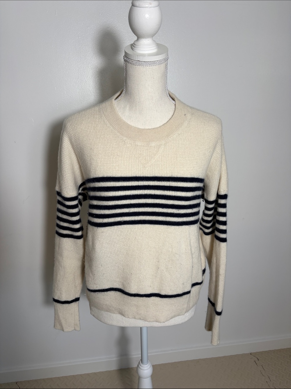 Madewell Cashmere Cream Stripe Crewneck Sweater - Women's Large